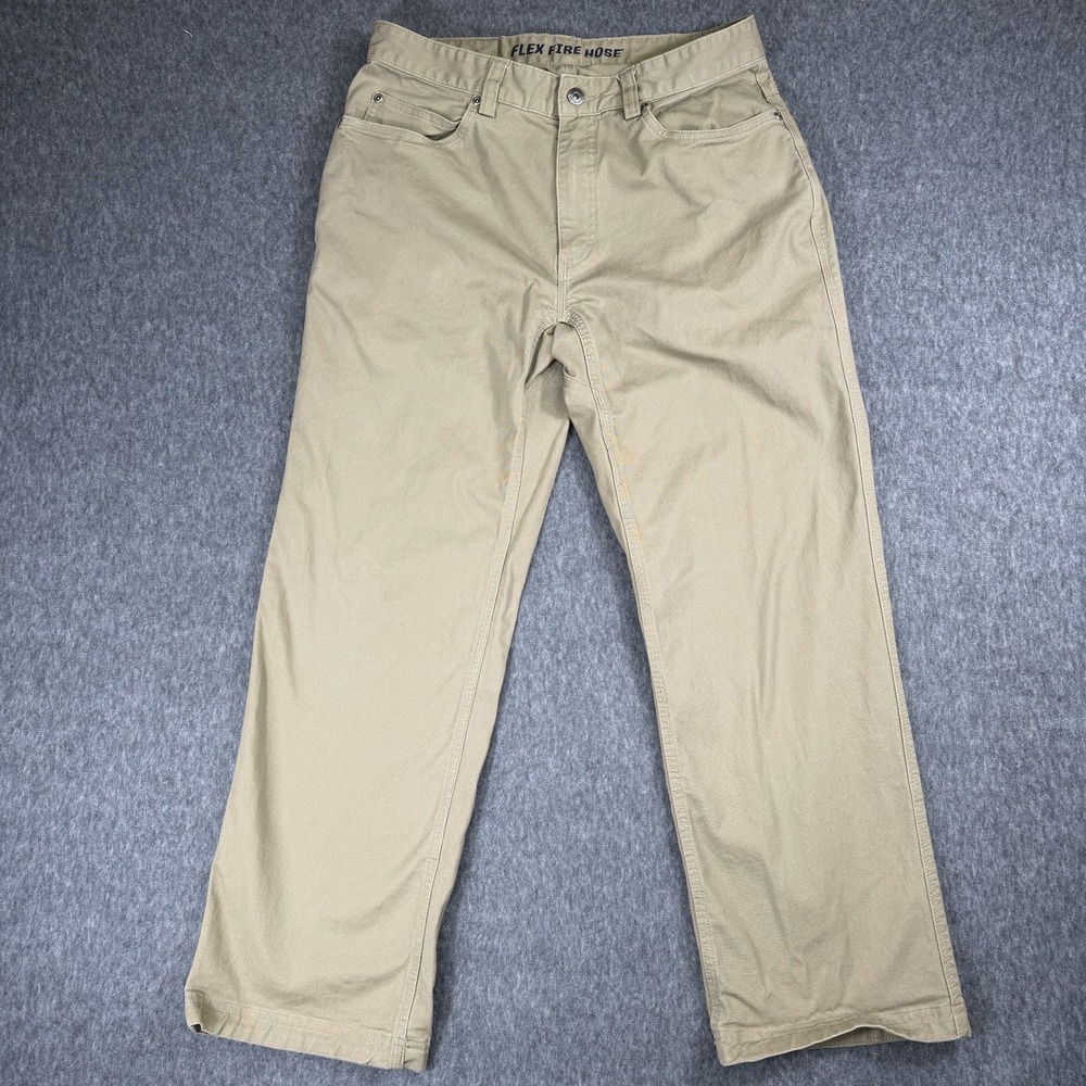 Duluth Trading Pants Mens 36x30 Khaki Flex Fire Hose Stretch Canvas Work